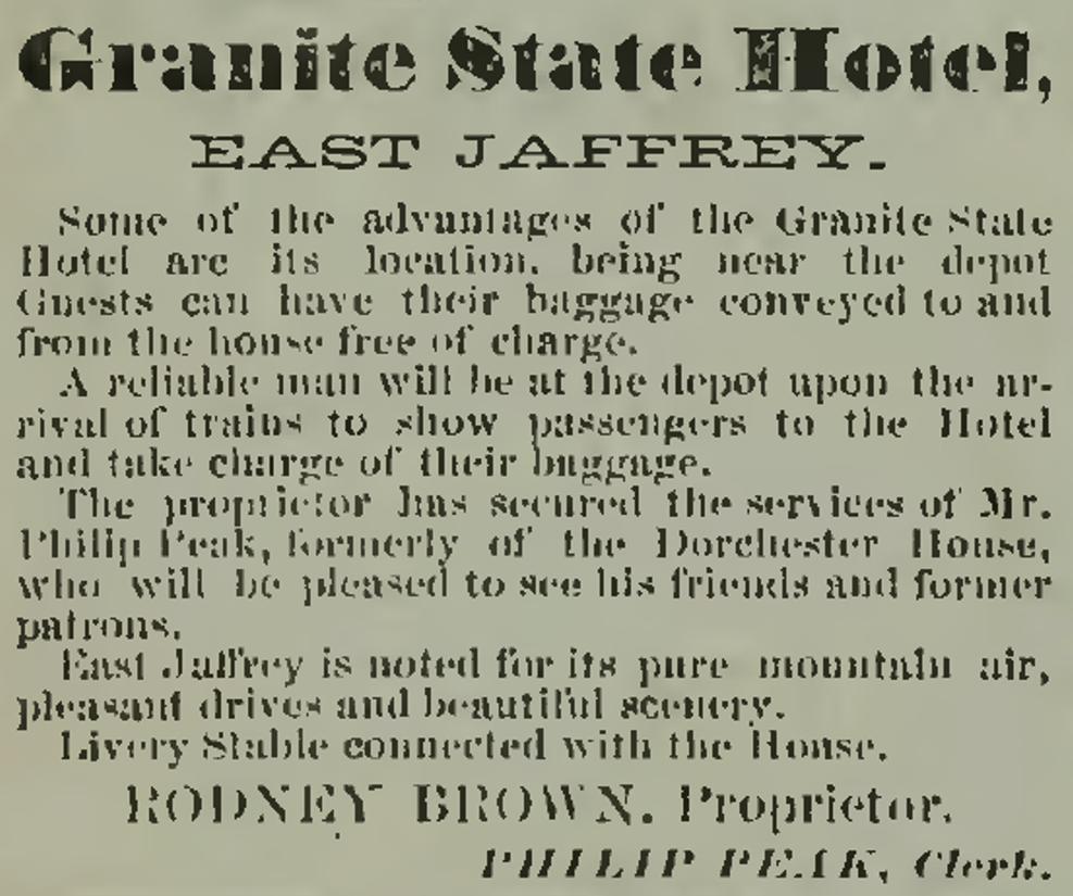 Granite State Hotel, 1880  Jaffrey, NH’s Most Happening Place